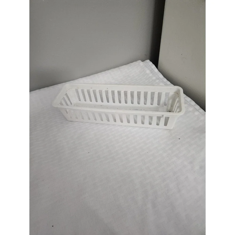 White Plastic Slotted Organizer Basket Slim Rectangular Storage Tray